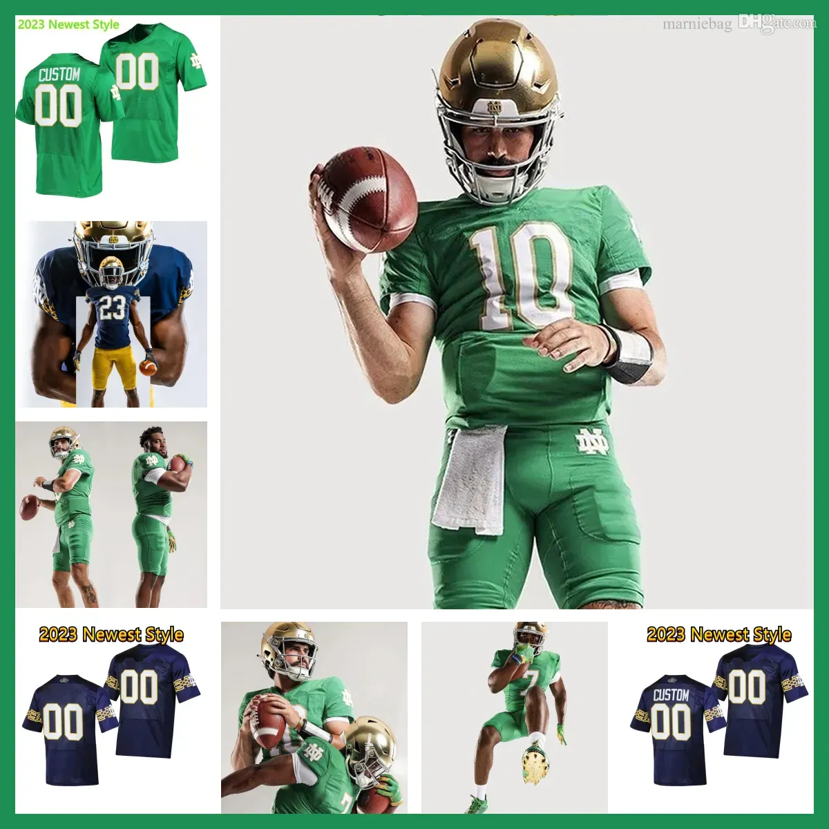 Custom 2024 Футбольная майка NCAA Notre Dame Fighting Irish 18 Стив Анджели 12 Тайлер Бухнер 33 Сэм Ассаф 3 Логан Диггс 16 Деион Колзи 37 Хе Хай 7