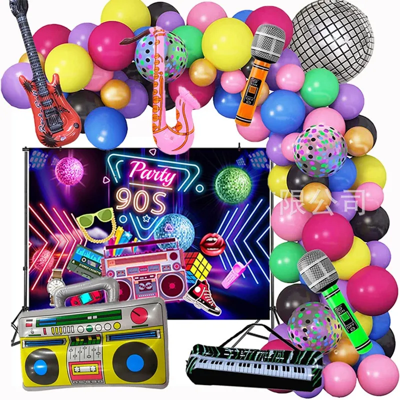 Autres fournitures de fête d'événement 80 s 90 s thème fête d'anniversaire ballon guirlande arc gonflable rock guitare piano jouets rétro décoration de fête po accessoires toile de fond 231127