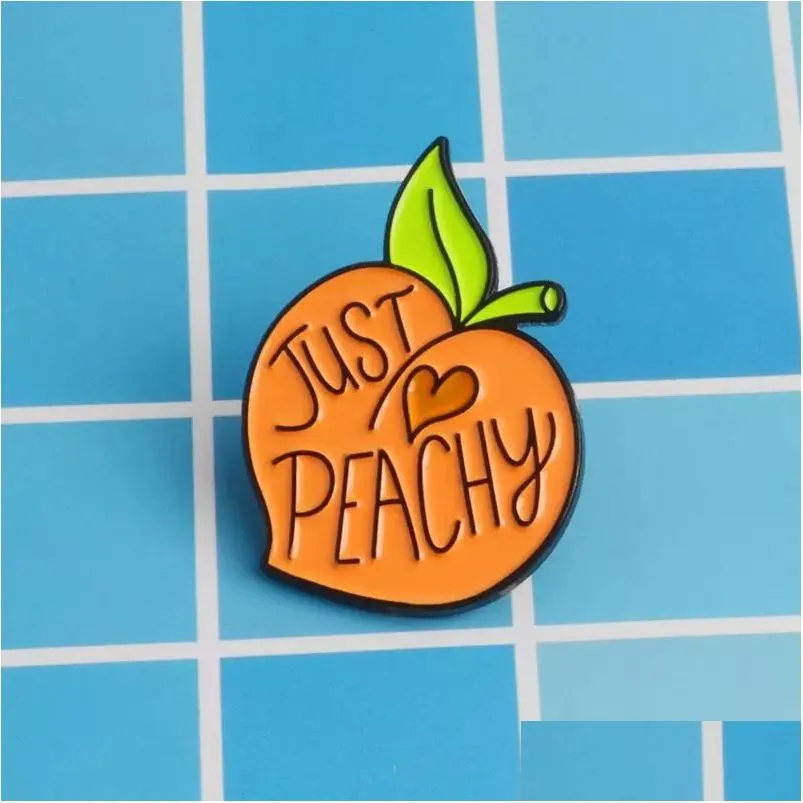 Cartoon Accessories Just Peachy Cute Small Funny Enamel Brooches Pins For Women Christmas Demin Shirt Decor Brooch Pin Metal Kawaii Ba Dhc9J