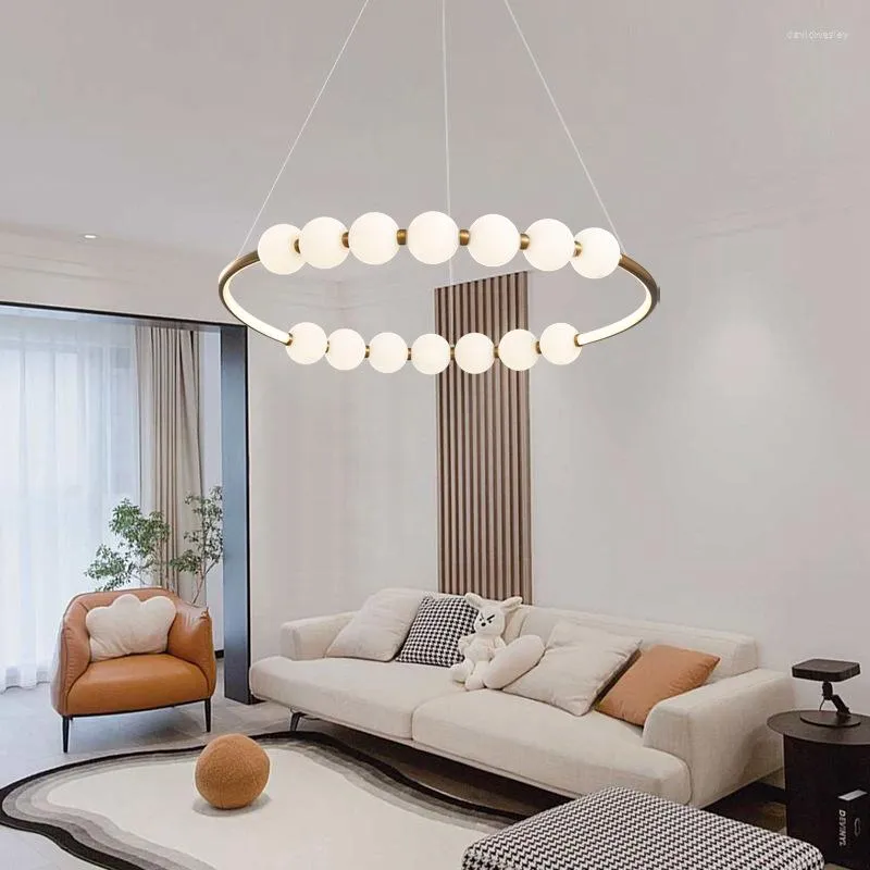 Chandeliers Nordic Fashion Living Room Chandelier Art Restaurant Kitchen Bedroom Lights Buddha Beads Round Hanging Lamp