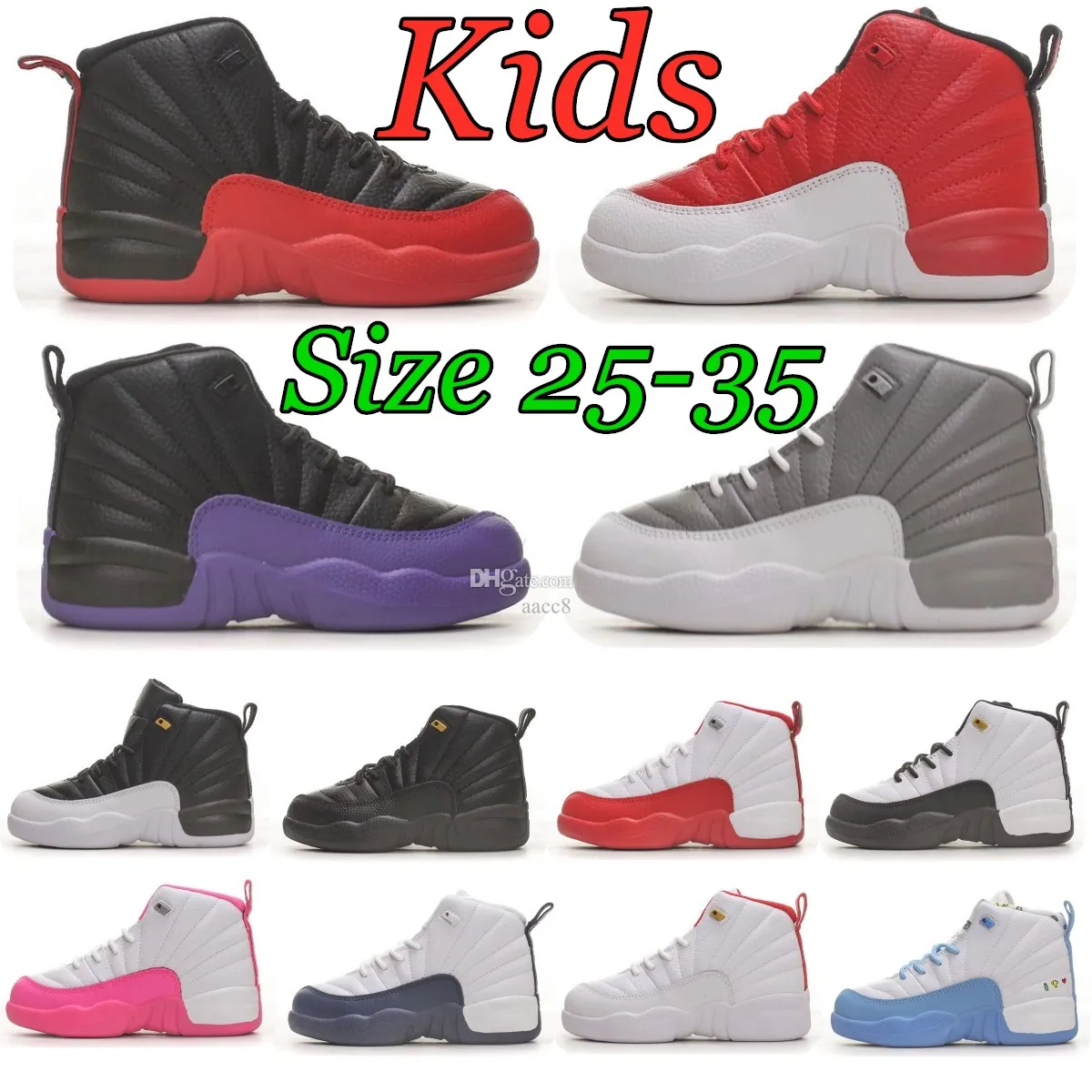 Kinderschoenen 12s Cherry 12 Boy Girl Basketball Toddler Sneakers Boys griep Game Cherry Gym Red Royalty Taxi Kid Shoe Chidren Playoffs Designer Sneaker Sneaker