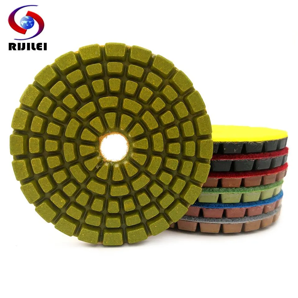 Polijstpads RIJILEI 7PCS/Set 4 Inch Diamond Polishing Pads For Concrete Floor Marble Thicknees 6mm Wet Grinding Discs Polishing Stone LW03