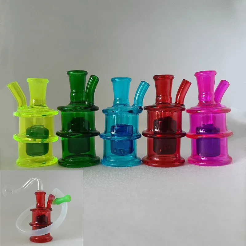 Oil Dab Rig Bong Mini Hookah Recycler Bongs de agua de vidrio con tubo de quemador de 10 mm Manguera de silicona Punta de goteo Perc Pipas para fumar Percolador ZZ