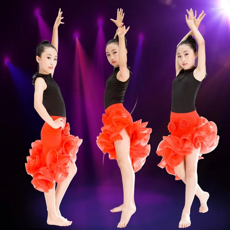 Vêtements de scène Est filles robe latine Tango/Cha Cha robes Costumes de danse pour enfants salle de bal noire Beyonce justaucorps dentelle Salsa vêtements