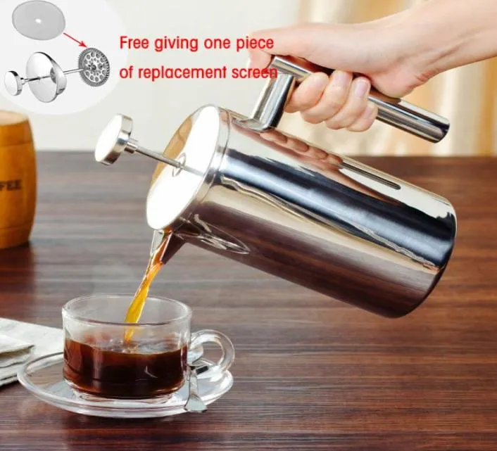 Franse pers koffiezetapparaat dubbelwandige roestvrijstalen koffiekan geïsoleerde koffie thee maker pot met één filtermanden T26438999