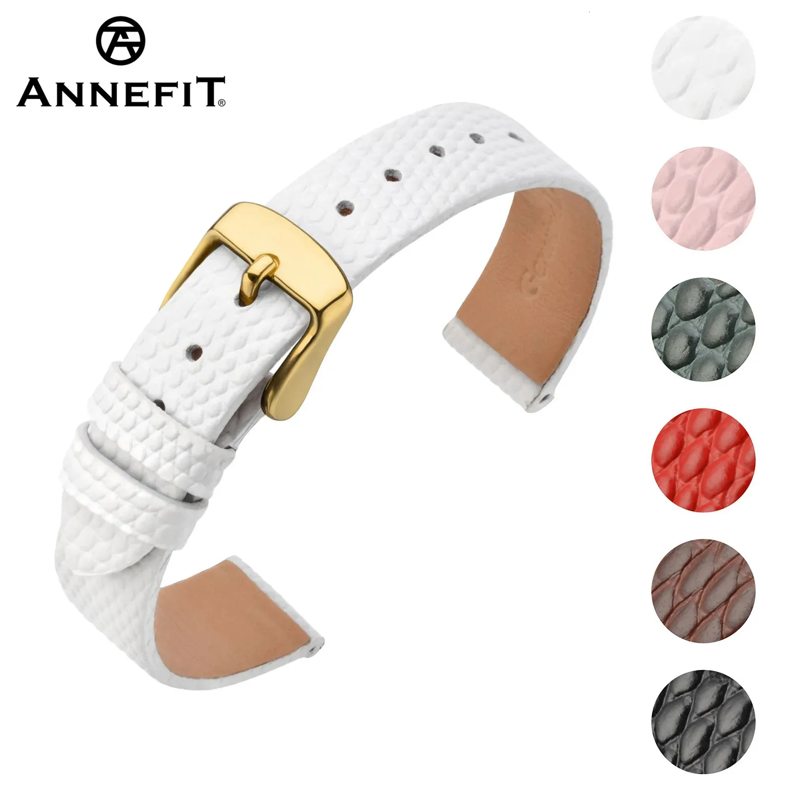 ウォッチバンドAnnefit Leather Watch Band for Women 12mm 14mm 16mm 18mm 20mmトカゲ穀物スリム薄い交換用ステンレス鋼バックル231127