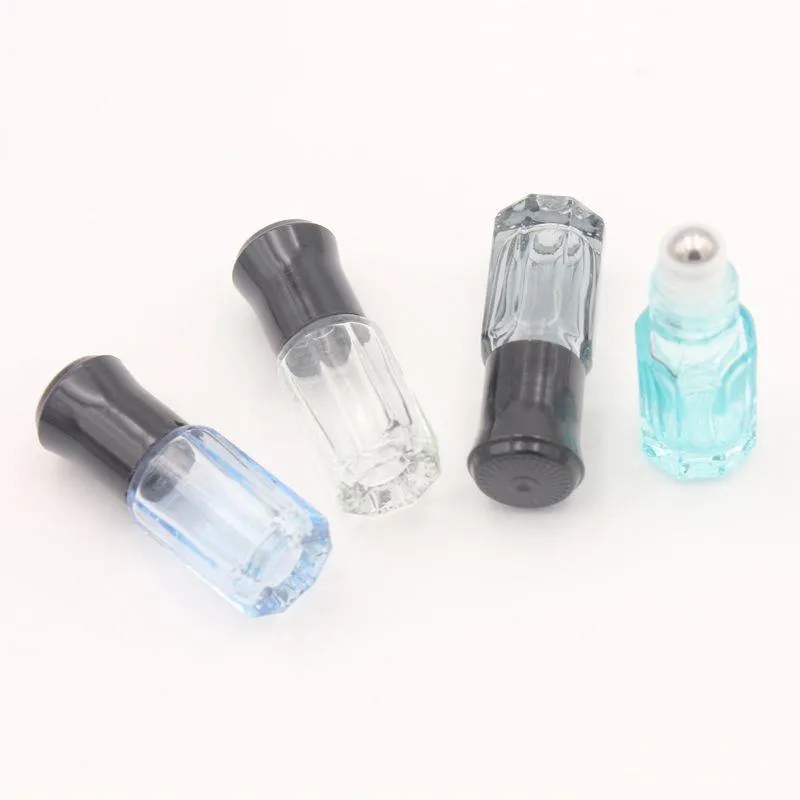 Kleurrijke kleine 3 ml glazen rolfles Mini etherische olieflessen 6 ml met roestvrijstalen rol op bal Tekra