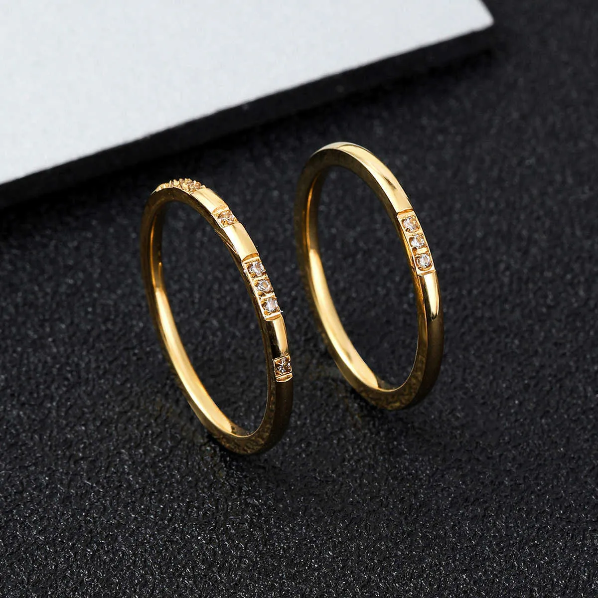 Band Rings Stainless Steel Dainty Thin Rings for Women 139 Pcs Zircon Stone Gold Color Finger Accessories Gift Jewelry Wholesale KBR135 Z0428