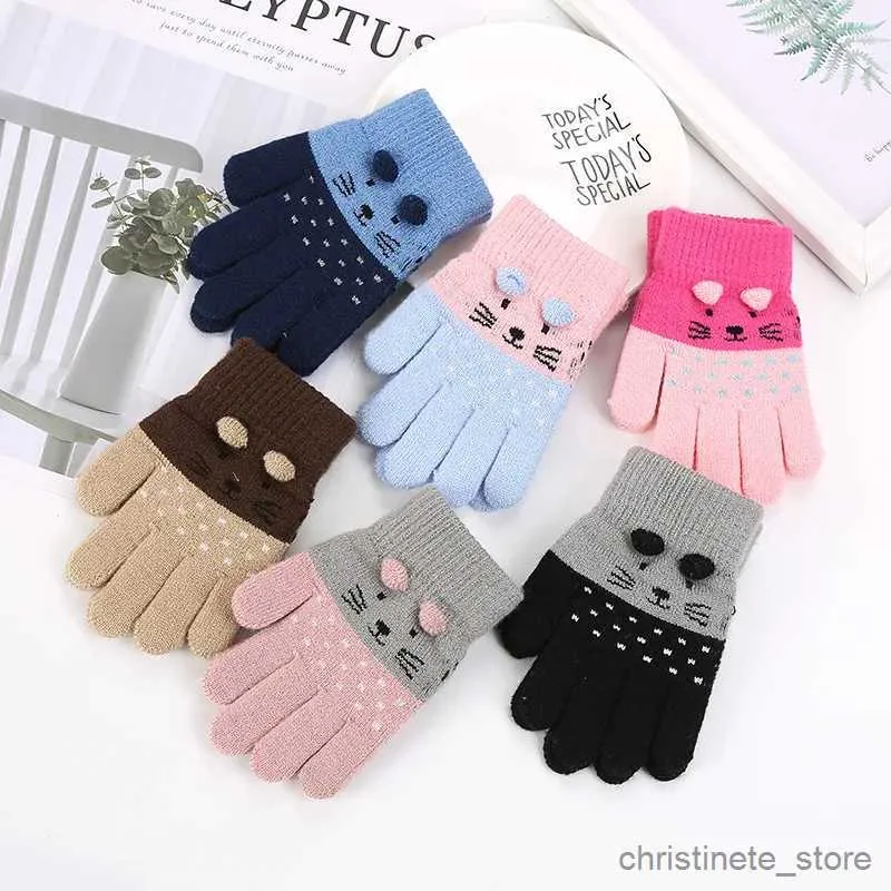 Children's Mittens 3-7 Years Baby Mittens Knitted Children Boys Girls Winter Cute Cartoon Animal Kids Gloves Warm Gloves Kids Winter Gloves