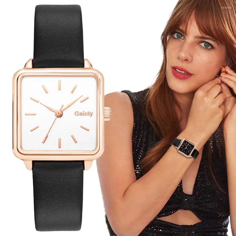 Montres-bracelets Simple Carré Femmes Montres Marque Qualités Dames En Cuir Noir Brun Quartz Horloge Goutte Pour Les Filles