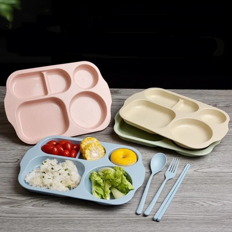 Cups Dishes Utensils Wheat Material Children's Sectional Dinner Plate Separated Child Food Plates Kids Dinnerware Tableware Tray Baby Dishes 230428