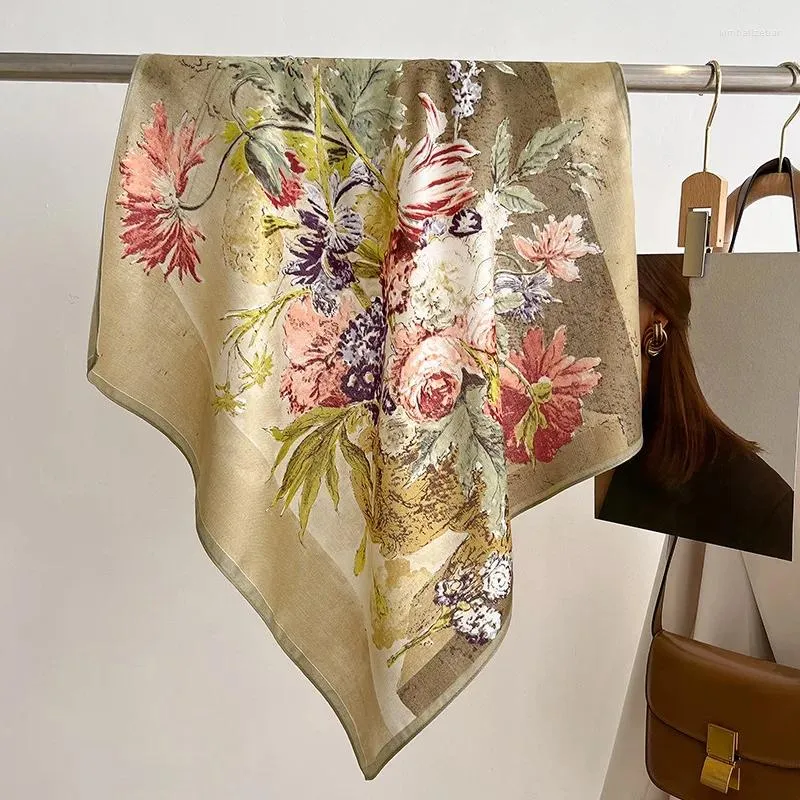 Écharbes 2023 mode 70 cm en coton lin imprimer floral carré écharpe femmes bandanas filles accessoires de bandeau de bande