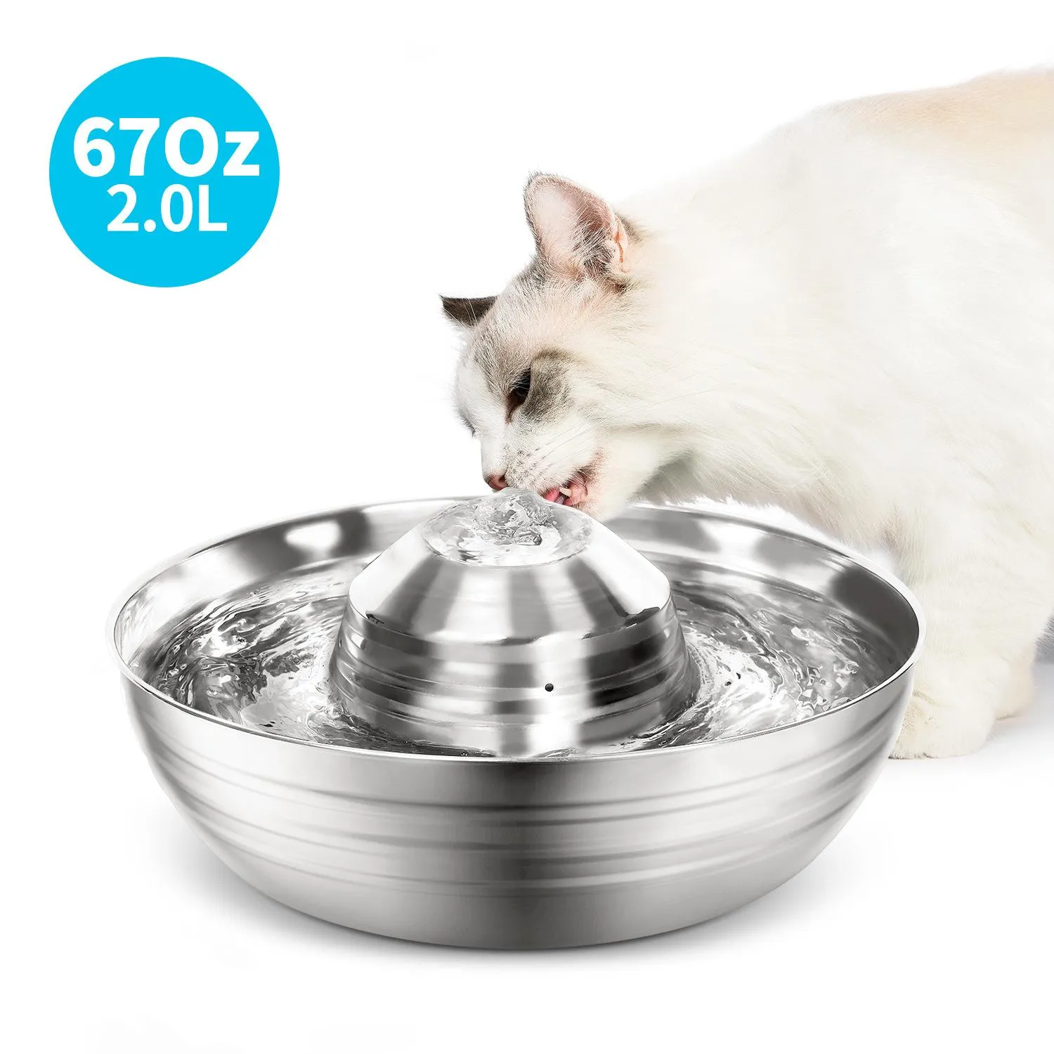 Alimentation Chien Chat Fontaine d'eau en Acier Inoxydable Fontaine à Boire pour Animaux de Compagnie pour Chats Petits Chiens 2L Fontaines Automatiques UltraSilencieuses Abreuvoir pour Chien