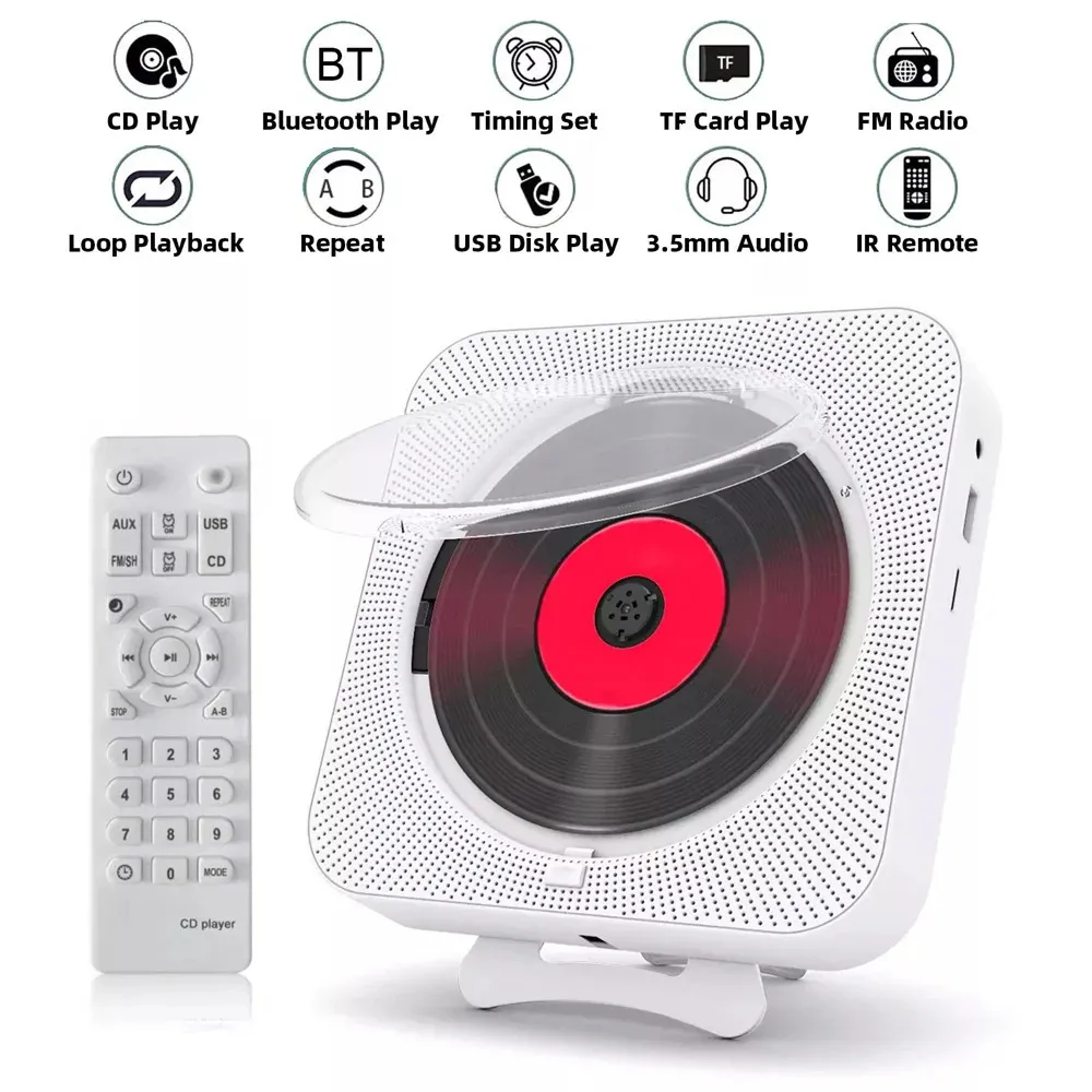 CD Player Portable Bluetooth S er Stereo Players LED Screen Wall Mountable Music with IR Remote Control FM Radio 231128