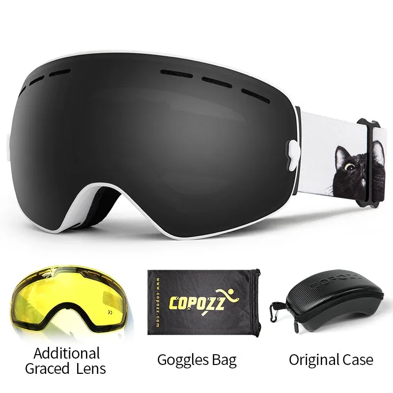 Gogle narciarskie Copozz z obudową żółtą soczewkę UV400 Antifog Sperical Glasses Mężczyzn Mężczyźni Kobiet Snow Box Zestaw 231127