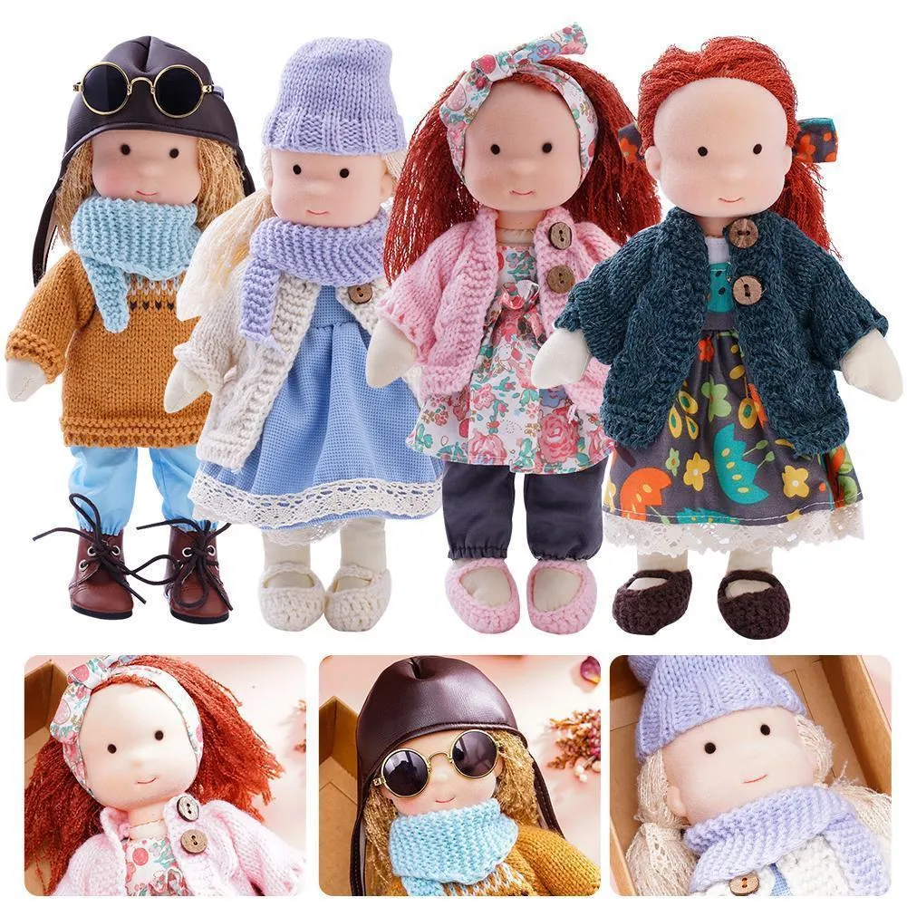 Dolls Conjunto completo de 30cm Menina de pelúcia Waldorf Made macia recheada com Golden Curly Hair Gift for Kids 230427