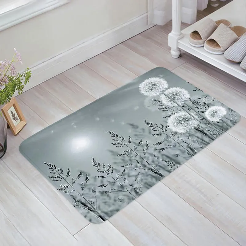 Tapis plante gris pissenlit tapis de sol porte d'entrée salon cuisine tapis antidérapant tapis salle de bain paillasson décor à la maison