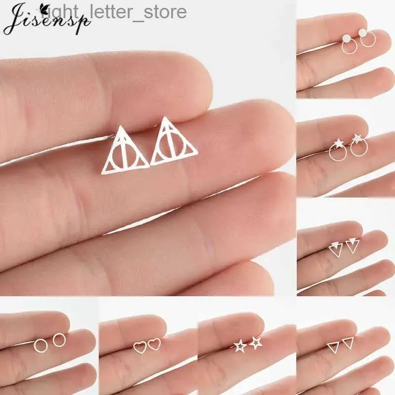 Stud Jisensp Simple créatif géométrique Triangle rond 925 boucles d'oreilles en argent Sterling mode reliques de la mort oreille bijoux pour femmes cadeau YQ231128