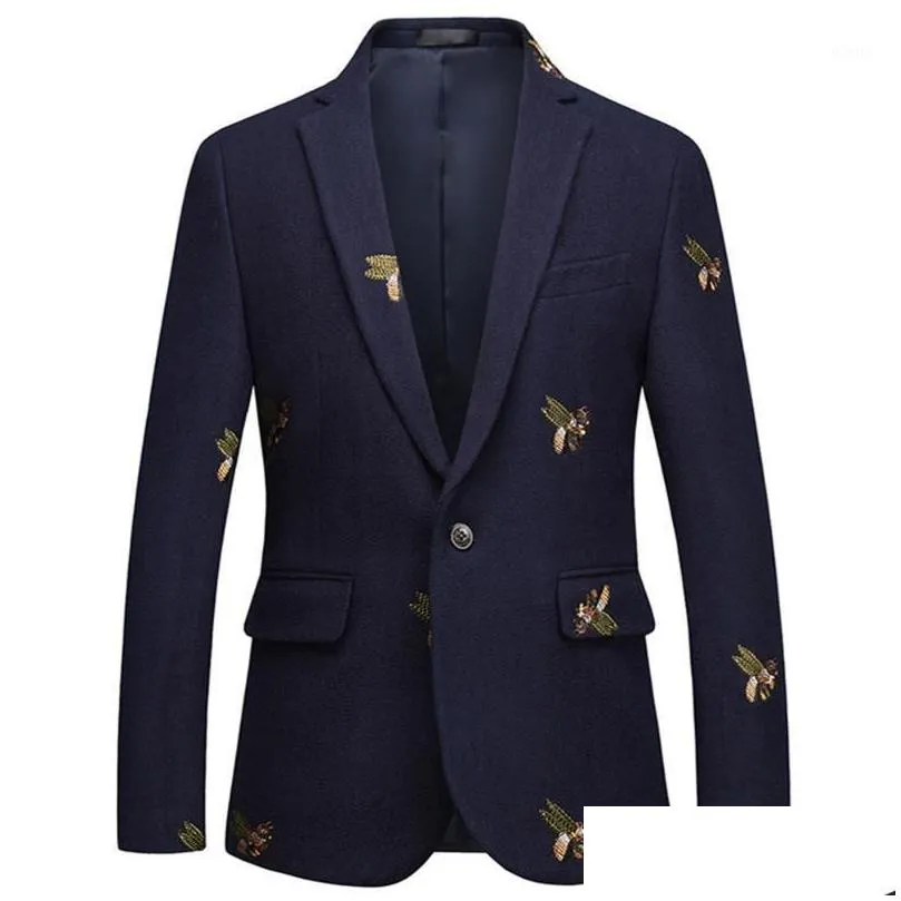 Mens Suits Blazers Bee Embroidery Blazer Slim Fit Mascino Abiti Uomo Prom T ull för män Stylish Suit Jacket1 Drop Delivery Apparel CL OTGVB