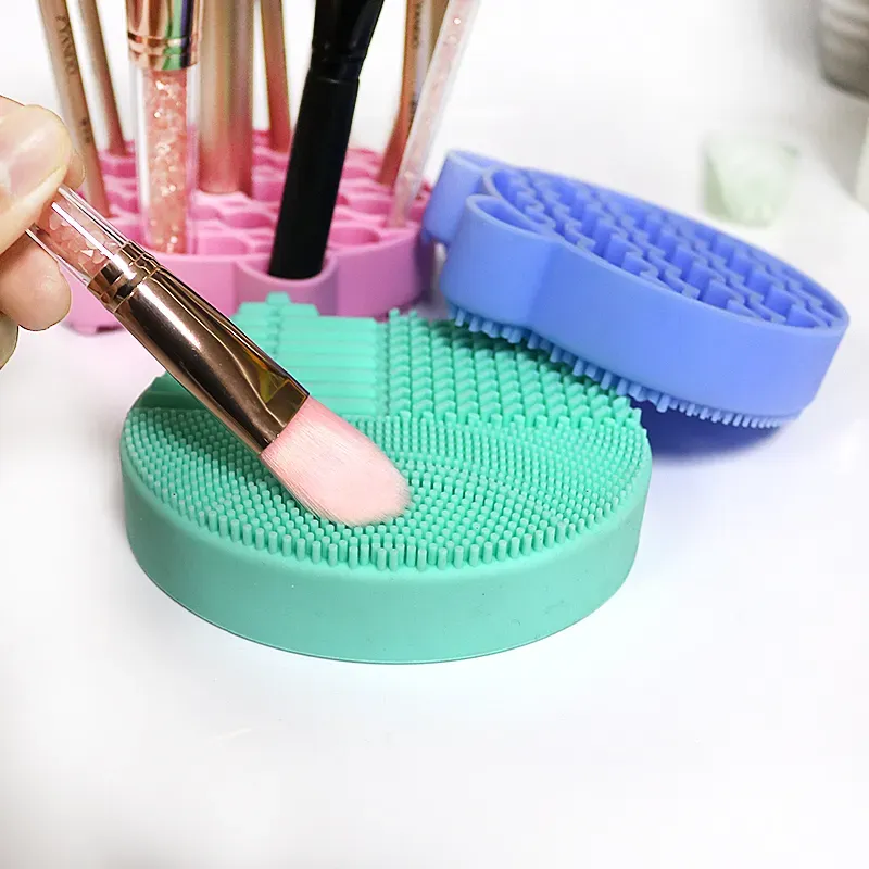 Tamax MP023 2 in 1 Silicone little bear Makeup Brush washing Cleaning Pad and Brush Drying Storage Stand Holder BRUSH RACK