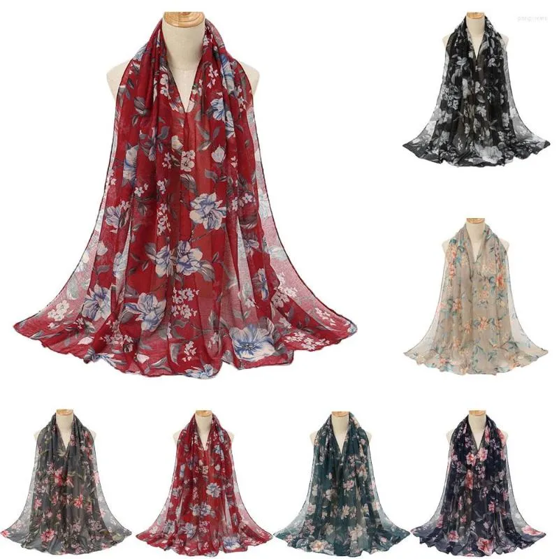 Etnische kleding 2023 Elegante bloemengedrukte hijab zachte sjaals voor vrouwen moslim hijabs sjaals tulband hoofdenschaar wraps foulard stal hoofdband