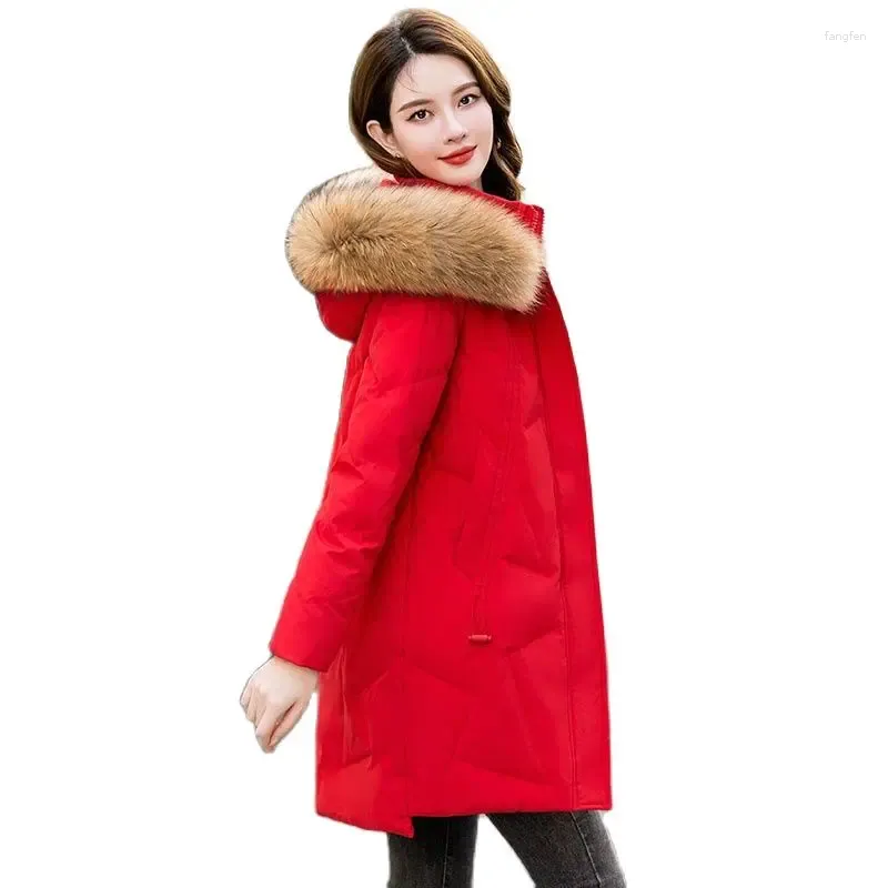 Women's Trench Coats Down Aotton-padded Jacket Femininity In The Long 2023 Korean Slim Fashion Warm Big Fur Collar Detachable Loose Coat