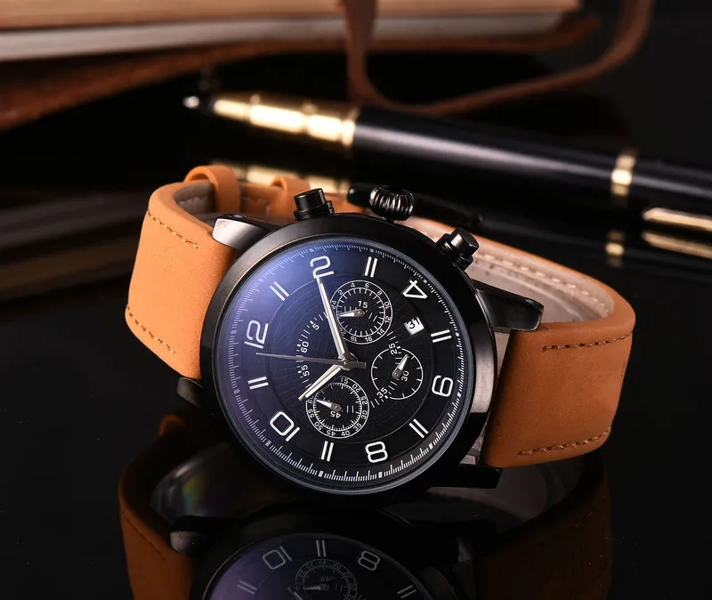Luxury fashion men's watch High-end quartz six-pin automatic watch leather strap design sports and leisure classic watch