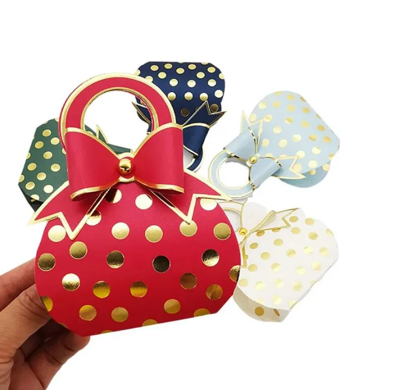 Polka Dot Bow Candy Box Packaging Wedding Bridal Kid Gift For Guest Baby Shower Birthday Party Favors Decor Supplies