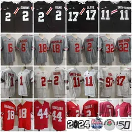 Ohio State 18 Marvin Harrison Gray Football Jersey McCord Fleming Wilson Stroud Justin Fields 44 J.T. Tuimoloau Egbuka 2 Young Olave George Bosa Red Buckeyes College