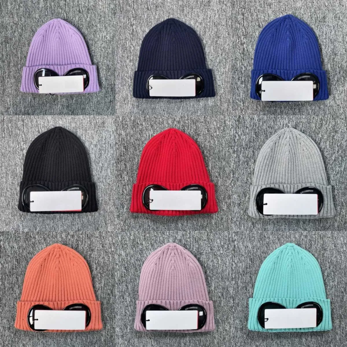 CP Due lenti Occhiali Occhiali Berretti Uomo Cappelli lavorati a maglia Cappellini con teschio Outdoor Donna Uniesex Berretto invernale Nero Grigio Cofano Gorros Company 2023 Inverno