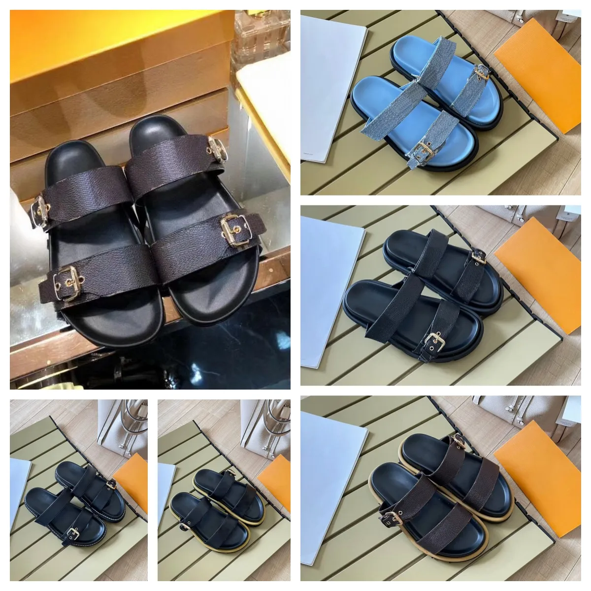 2024 designer superior marca nova plataforma slides feminino sandale verão casual praia sandália cáqui preto Size35-43