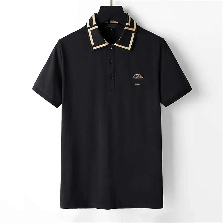 メンズポロ黒と白のクラシック刺繍ヘッドブランドプリント高級純綿抗シワトレーナーカジュアルファッションショーツ Tシャツ 3XL