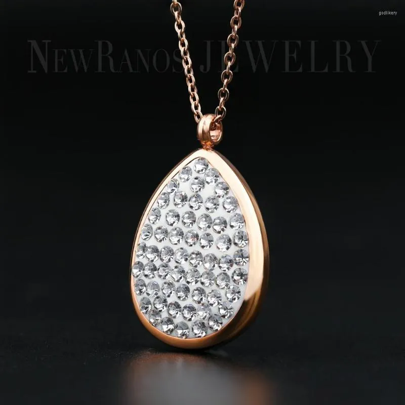 Pendentif Colliers Ranos Rose Or Goutte D'eau Collier Zircon Cristal En Acier Inoxydable Chaîne À Maillons Pour Femmes Bijoux NSS001