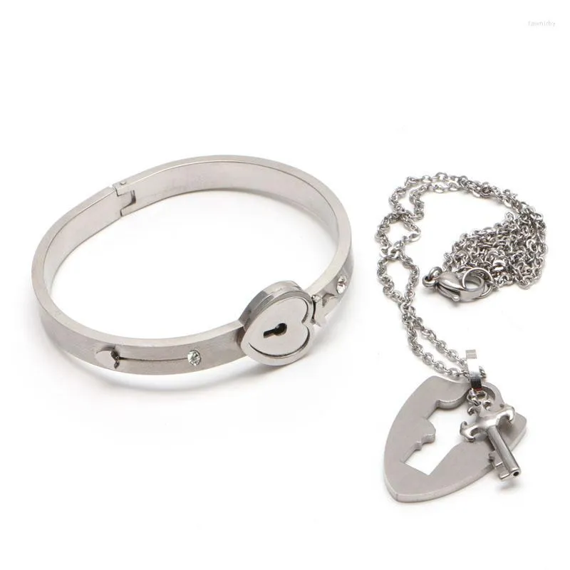 Amazon.com: MYNENEY Lock Bracelet and Key Necklace Set for Couples Jewelry  - Stainless Steel Heart Bangle for Men and Women 6.5 inch: Clothing, Shoes  & Jewelry