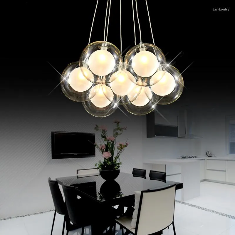 قلادة مصابيح AC110-220V حديث الإبداع الزجاج الصافي مصباح كرة مزدوج DIY Home Deco غرفة المعيش