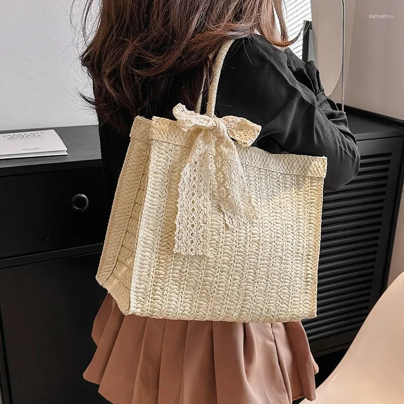 Handmade Bow Straw Evening Bags 2021 For Women Large Capacity Tote For