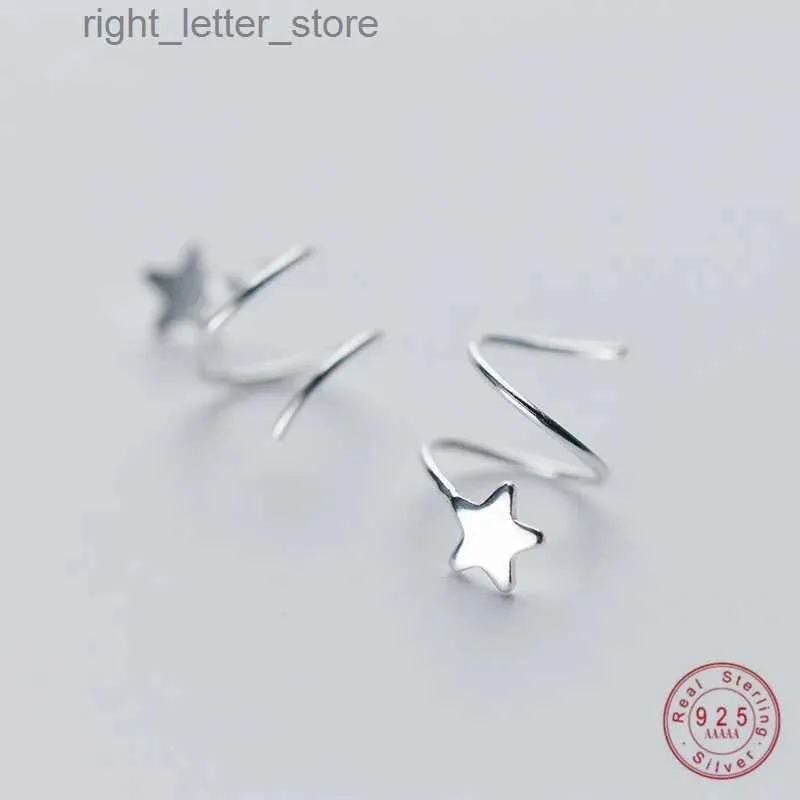 Stud autentico argento sterling 925 pentagramma stella orecchio osso fibbia orecchio onda rotante mini orecchini a bottone per le donne personalità gioielli YQ231128