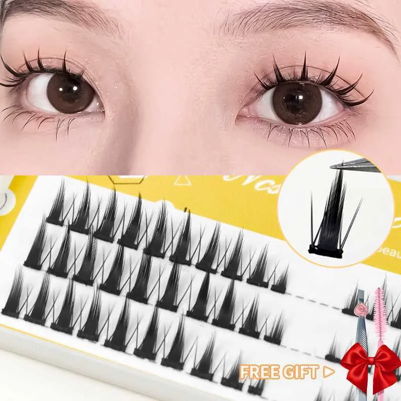 3 PCFalse Eyelashes Little Devil Ciglia finte Manga Lashes Fasci spessi Cluster singolo segmentato Simulazione naturale Cos Eyelashes Eye Extension Z0428