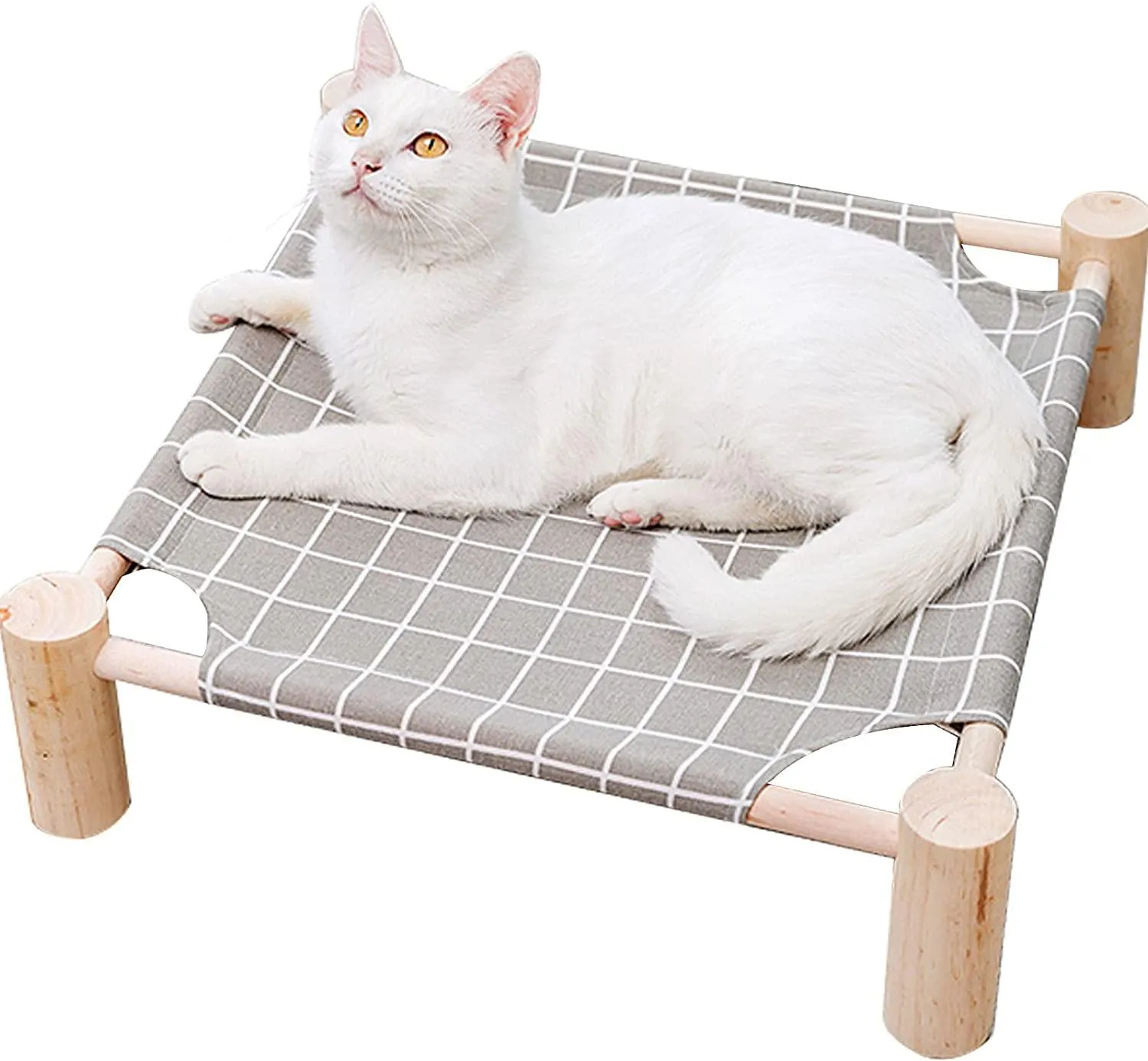Mats Cat and Dog Hammock Bed, Wooden cat Hammock Elevated Cooling Bed, Detachable Portable Indoor Outdoor pet Bed, Suitable for Cats