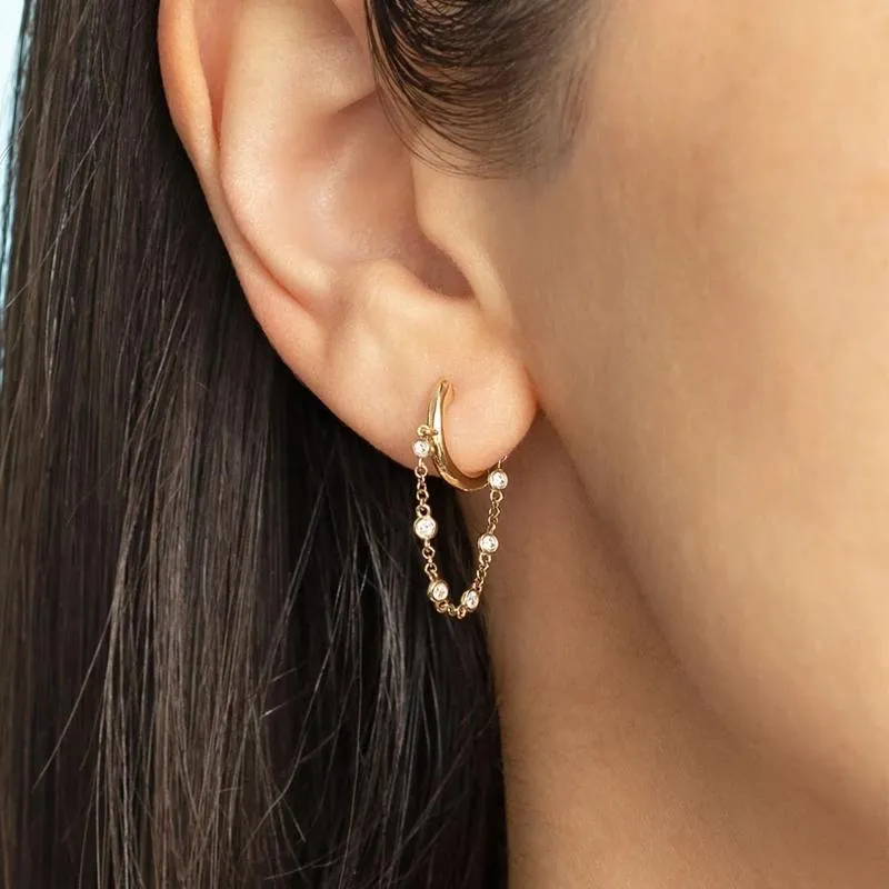 Серьги-кольца Huggie, 1 шт., мини-маленькие серьги для пирсинга ушей для женщин, цепочка с цирконием, кисточка, богемный круглый круг, модные украшения 2023, обруч