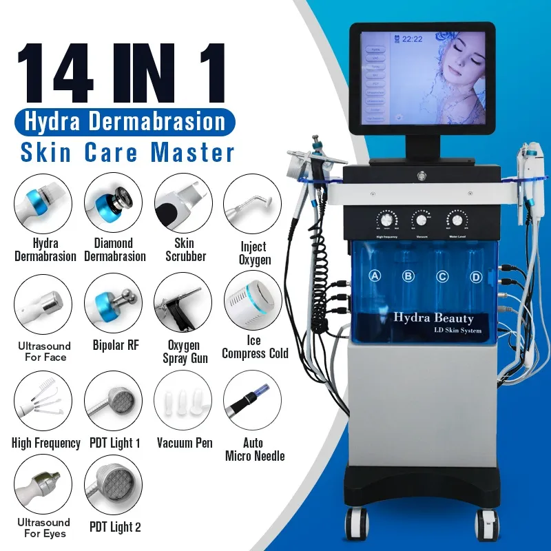 Multi-funcional 14 em 1 Hydra Dermobrasão Facial Cuidado com Levantamento de Face Aqua Peel Spa Máquina facial Hydro Aqua Beauty Salon Equipment