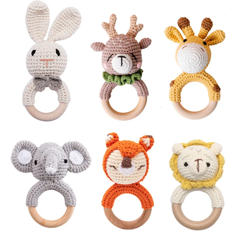 Body Tandsers Toys 1pc Theether Music Rammles For Kids Animal Crochet Rattle Elephant Giraf Ring Houten Babies Gym Montessori Childrens 230427