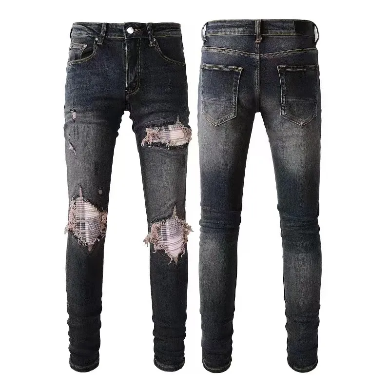 Mens Jeans Designer Distressed Ripped Skinny Cowboy Pant Rock Revival Trousers Straight Slim Elastic Denim Fit Moto Trendy Streetwear