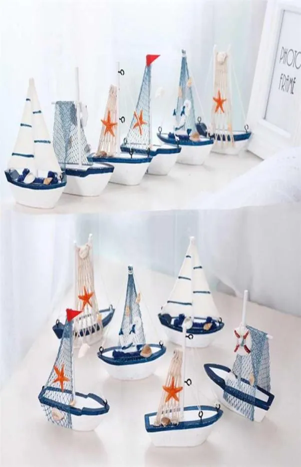 Marine Nautical Creative Sailboat Mode Room Decor Figurines Miniatures Mediterranean Style Ship Small boat ornaments 2201113953642