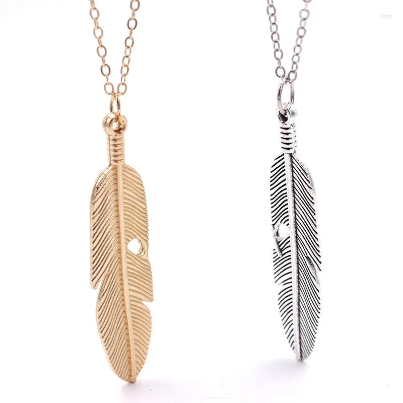 Pendentif Colliers NIUYITID Simple Classique Feuille Plume Collier Pour Hommes Femmes Long Chandail Chaîne Déclaration Bijoux Collier Femme Drop Ship