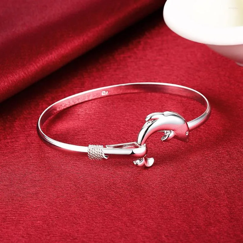 Bangle 925 Kolor srebrne delikatne śliczne delfin bransoletki dla kobiet Regulowane modne impreza wakacyjna prezent dla dziewcząt biżuteria studencka