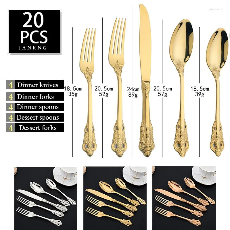 Utensílios de jantar 20pcs dourado aço inoxidável