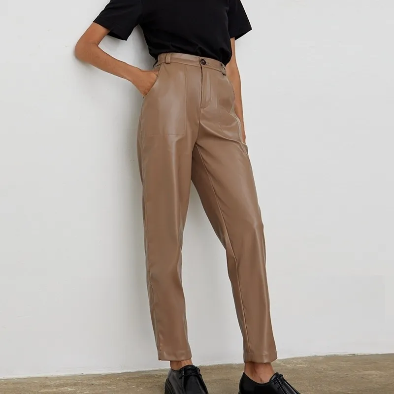 Pantalon féminin s wotwoy hauteur taille droite en cuir droit zipperp décontracté molle