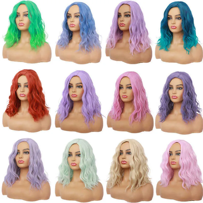 Synthetic Wigs Chemical Fiber Wig Women's Medium Length Curly Hair Halloween Wigs Water Wave Pattern Wig Set