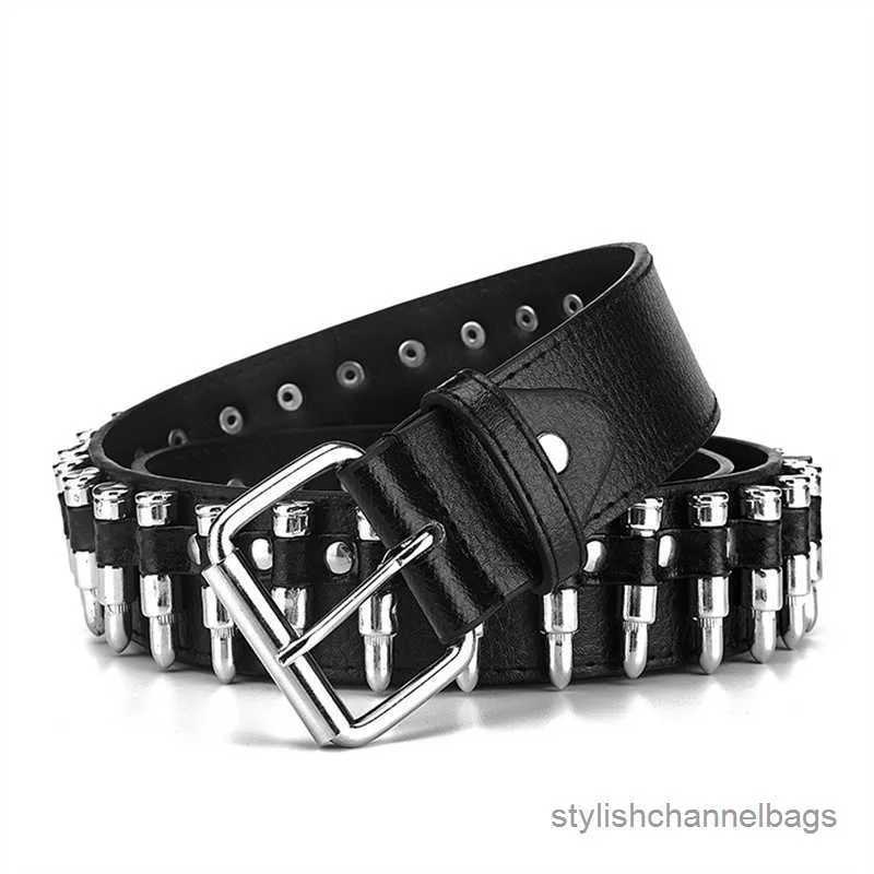 Belts Gaoke Hollow Bullet Decoração Belt Fashion Ladies Coulation Craved Gift's Rock Man Wild Ajuste Mulheres Punk Black Belt